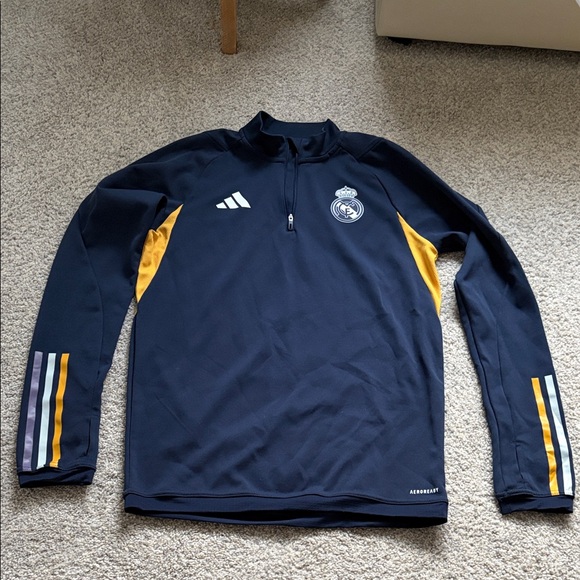 Real Madrid Adidas Black Slim Fit Pullover Men’s Small Dark Navy - Picture 3 of 7